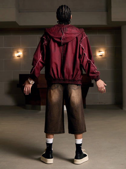 Thesupermade Washed Distressed Fur Hooded Jacket 