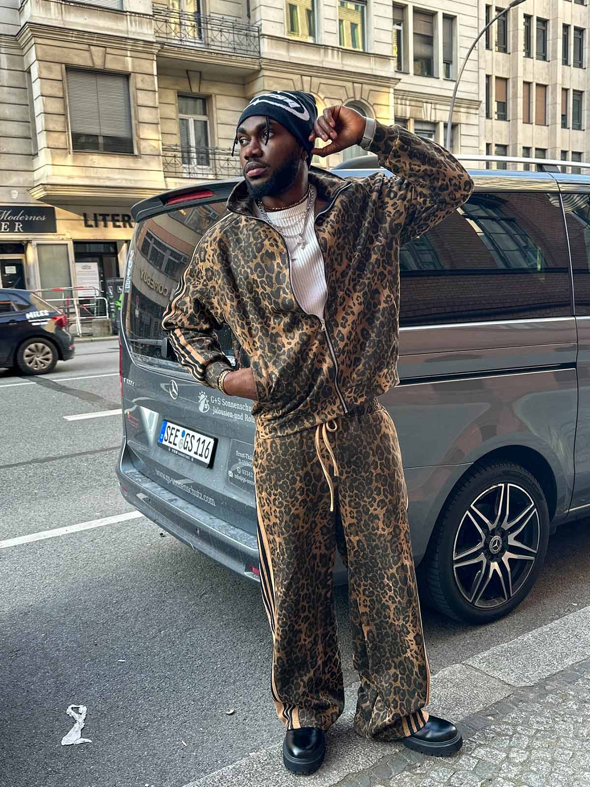 French Terry Cheetah Print Suede Tracksuit - 2277 