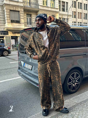 French Terry Cheetah Print Suede Tracksuit - 2277 