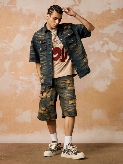 Distressed Washed Distressed Denim Set 