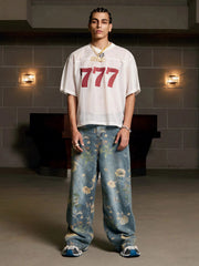 Jersey Letter Print Quick Dry V-neck T-shirt - 2389 