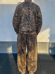 French Terry Cheetah Print Suede Tracksuit - 2277 