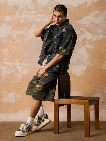 Distressed Washed Distressed Denim Set 