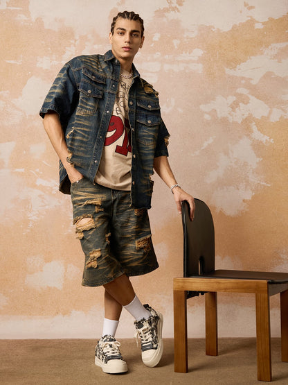 Distressed Washed Distressed Denim Set 