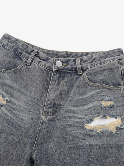 Thesupermade Patchwork Camouflage Ripped Shirt Jorts Denim Suit 