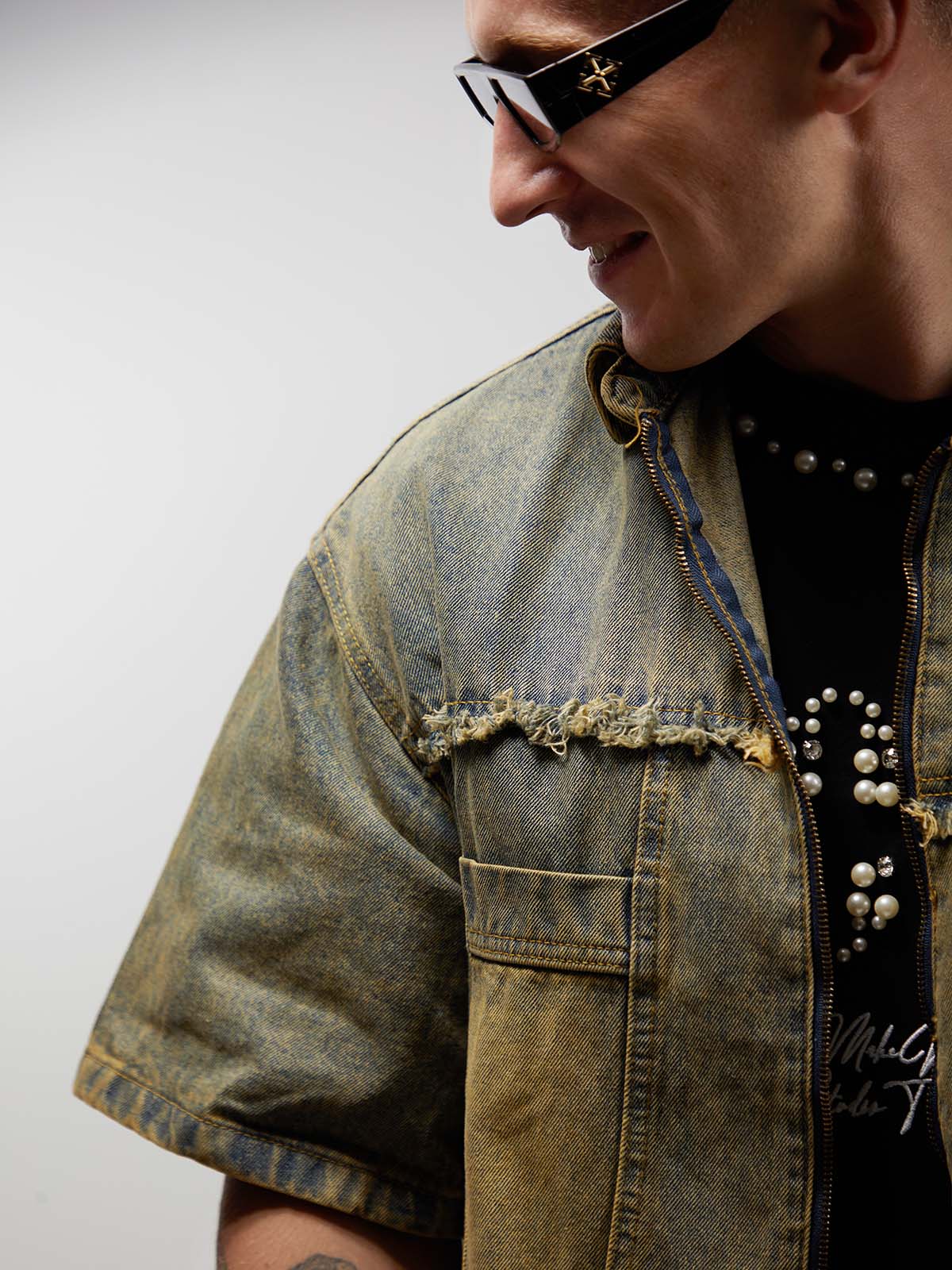Distressed Ripped Denim Suit 