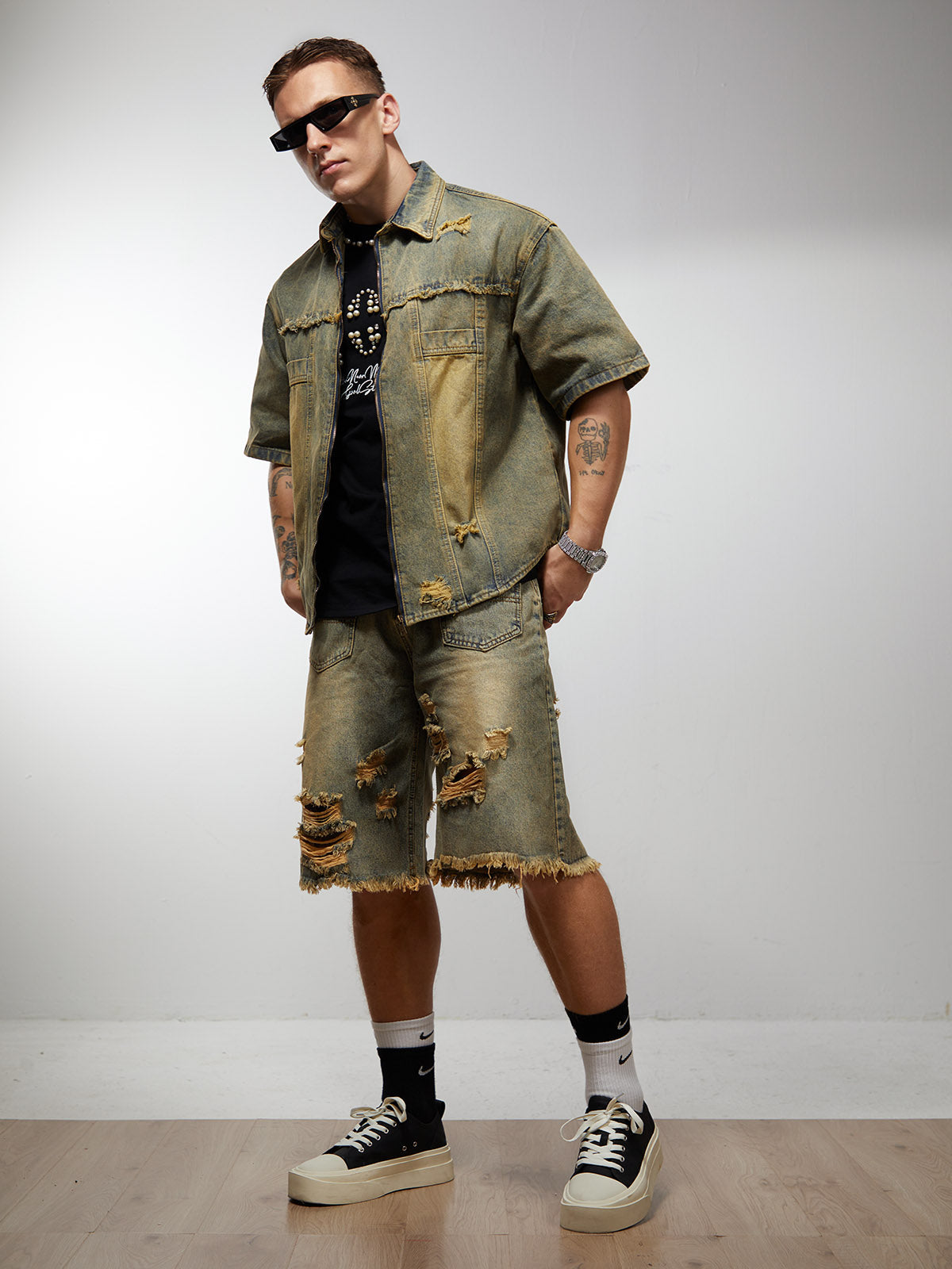 Distressed Ripped Denim Suit 