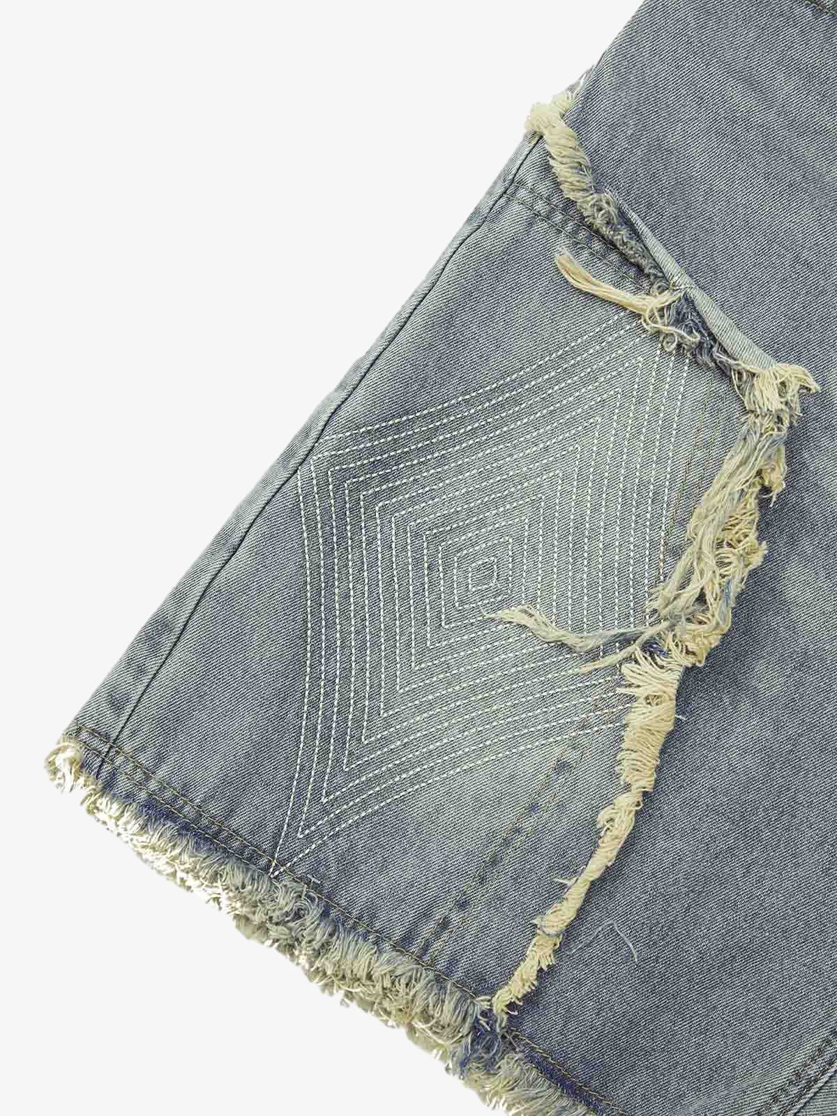 Thesupermade Retro Stitching Diamonds Embroidery Shorts 