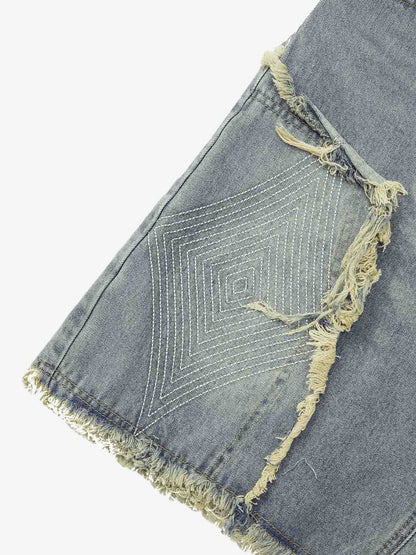 Thesupermade Retro Stitching Diamonds Embroidery Shorts 