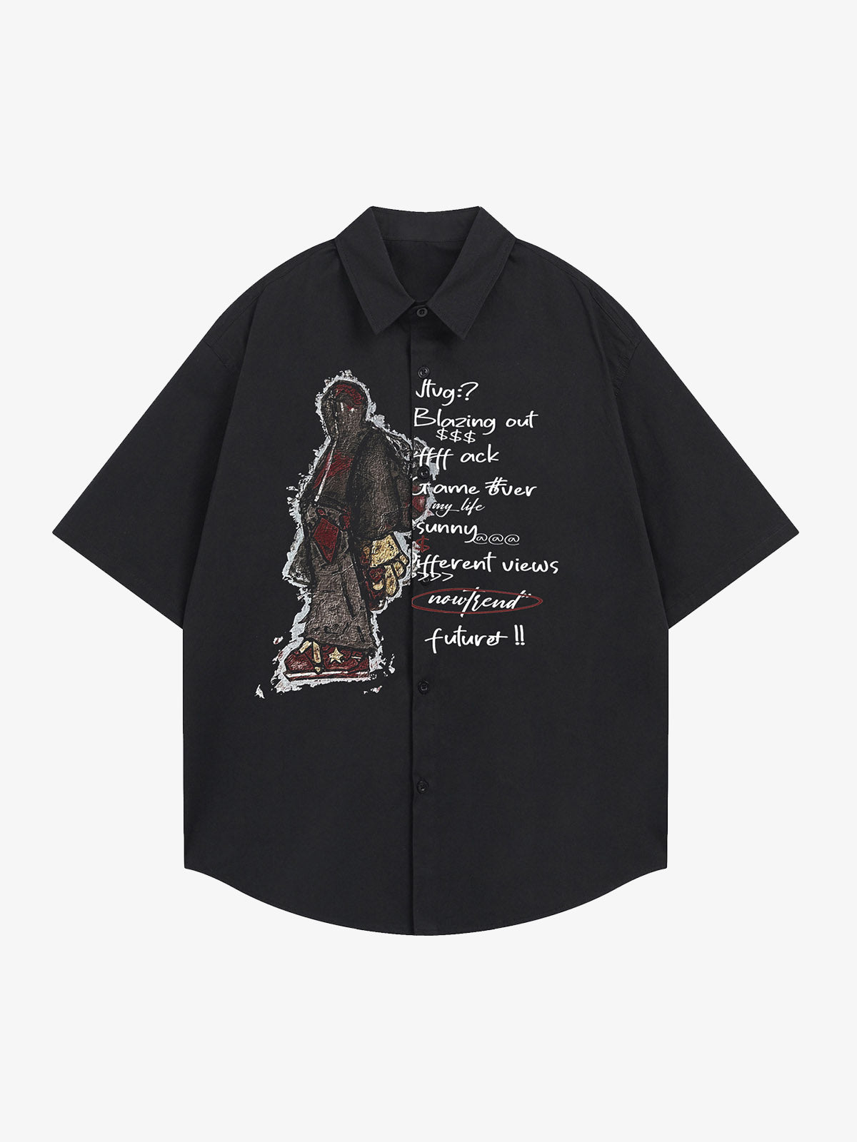 Oversized Graphic Cartoon Letter Print Short-Sleeve Shirt 