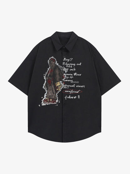 Oversized Graphic Cartoon Letter Print Short-Sleeve Shirt 