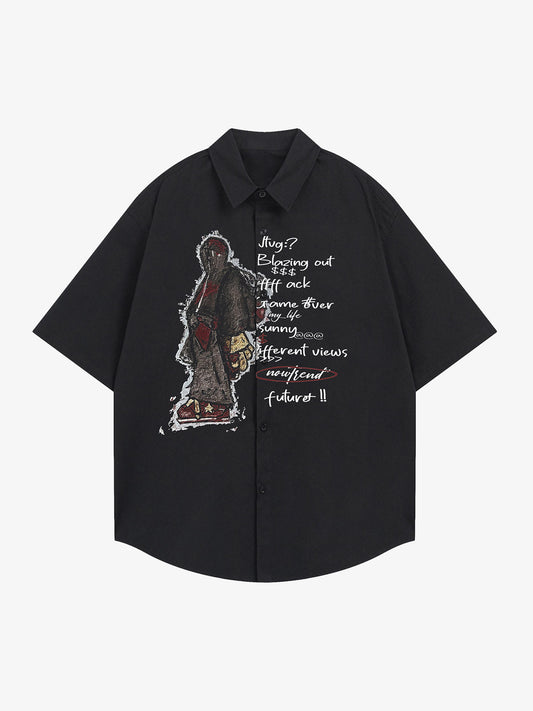 Oversized Graphic Cartoon Letter Print Short-Sleeve Shirt 