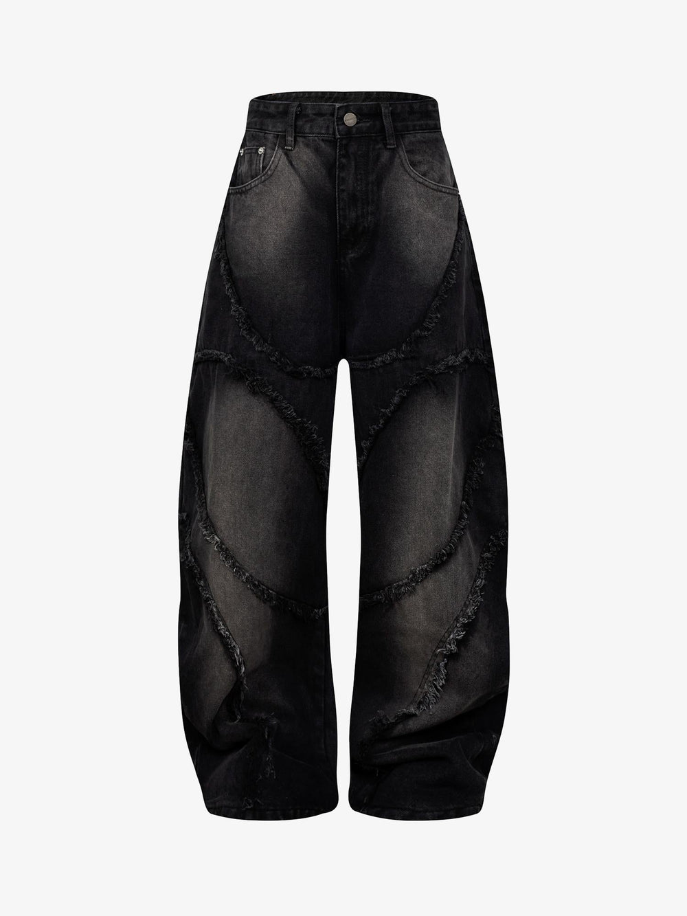 Washed Distressed Raw Edge Barrel Jeans - 2402 