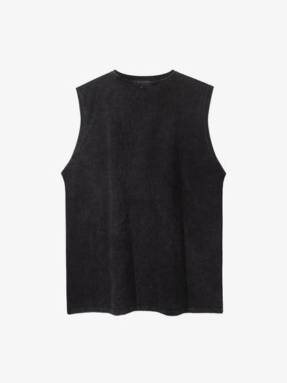 Thesupermade  Retro Distressed Character Print Street Rap Vest 