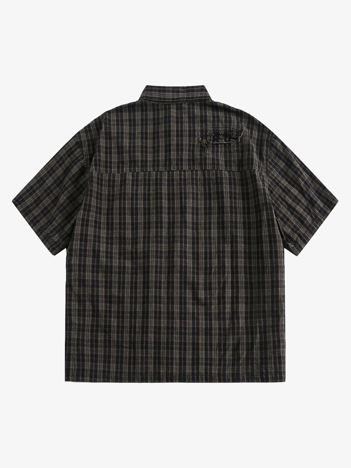 Distressed Plaid Short-Sleeve Shirt 