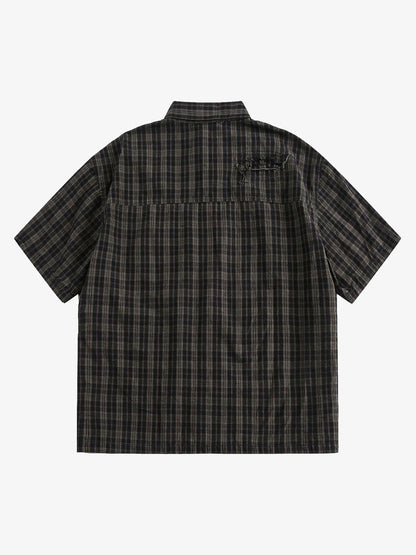 Distressed Plaid Short-Sleeve Shirt 