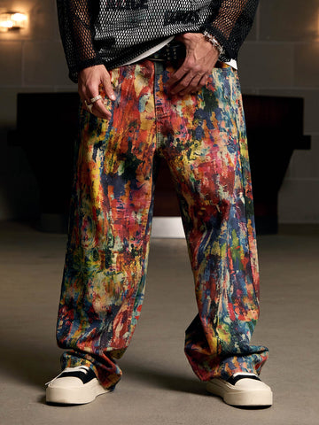 Street Oil Painting Color Straight Jeans - 2348 