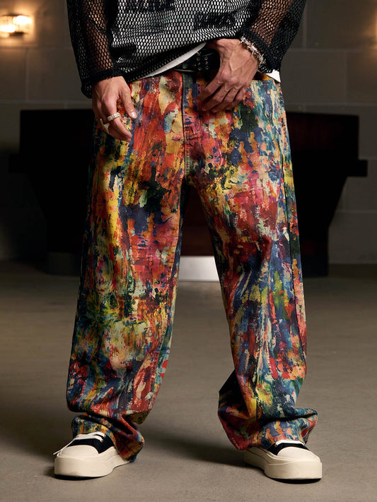 Street Oil Painting Color Straight Jeans - 2348 