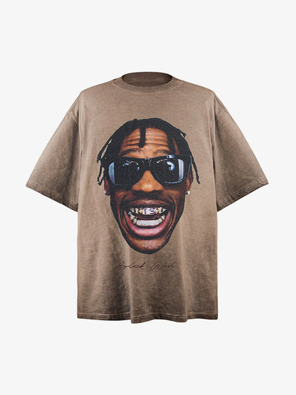 Portrait Print Crew Neck T-Shirt - 2377 