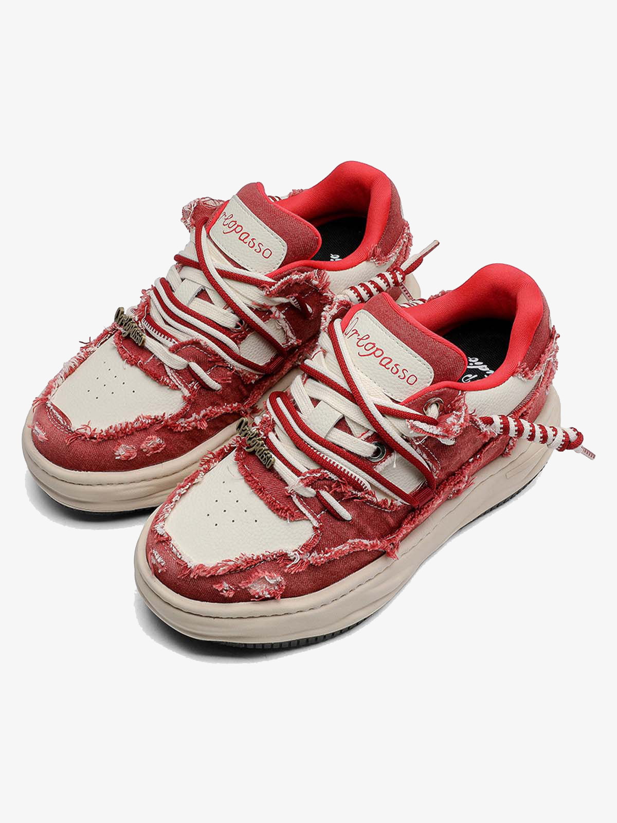 Washed Denim Low-Top Raw Edge Sneakers - 2436 