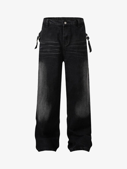 Thesupermade Washed Distressed Waistband Straight Jeans 