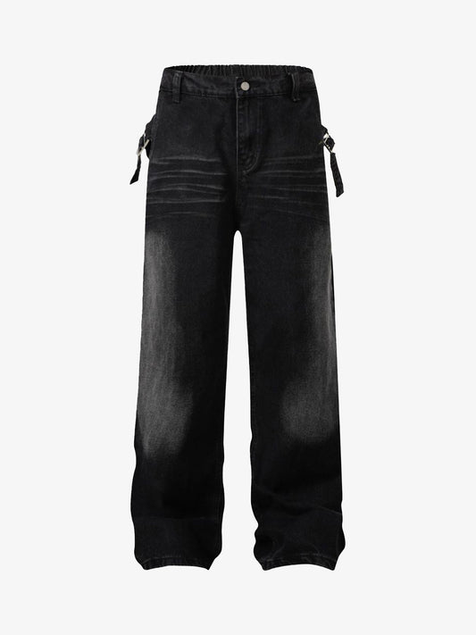 Thesupermade Washed Distressed Waistband Straight Jeans 