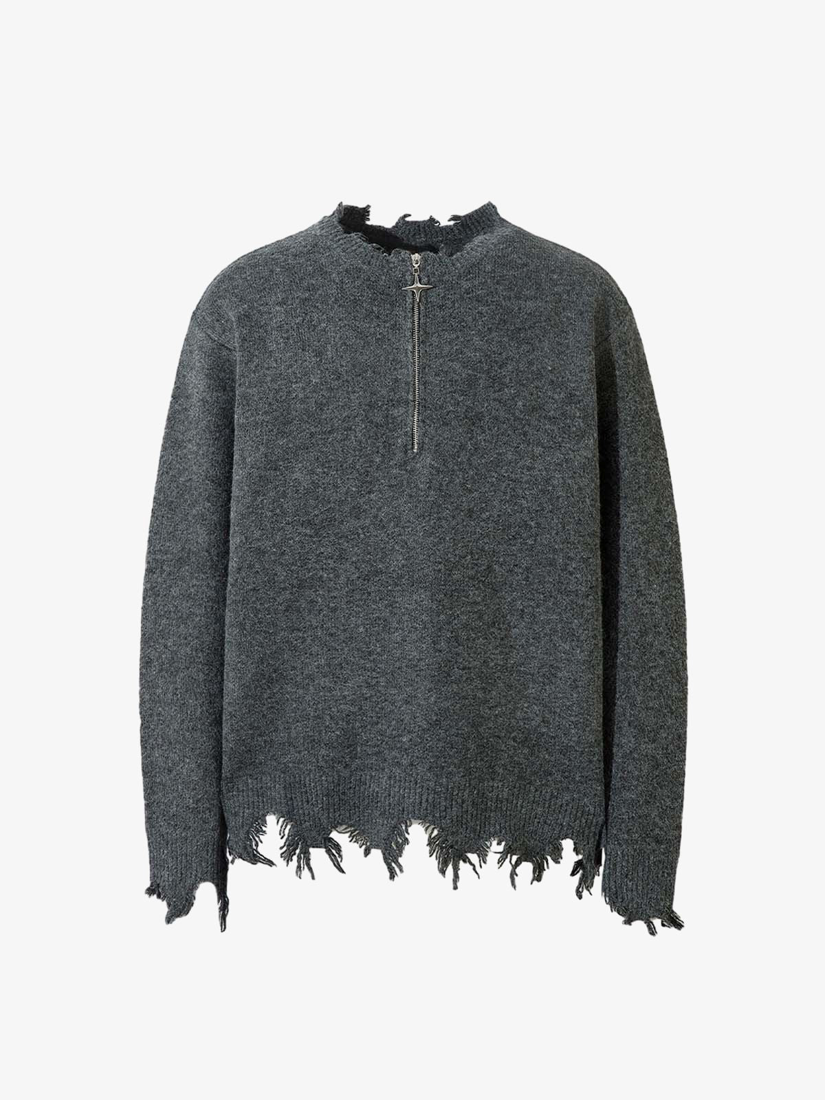 Distressed Quarter Zip Sweater 