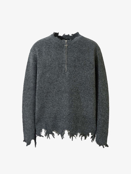 Distressed Quarter Zip Sweater 