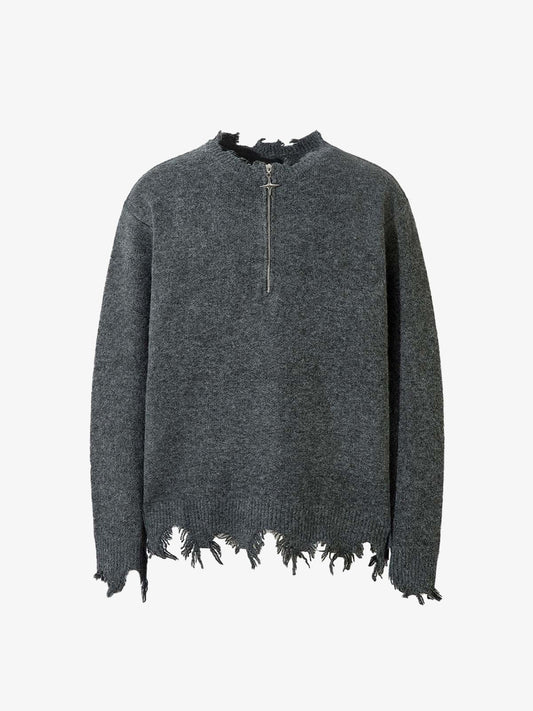 Distressed Quarter Zip Sweater 