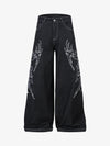 Embroidered Flame Baggy Jeans 