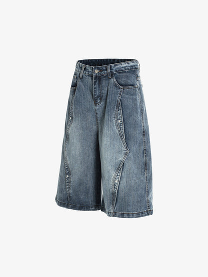 Washed Distressed Deconstructed Riveted Jorts 