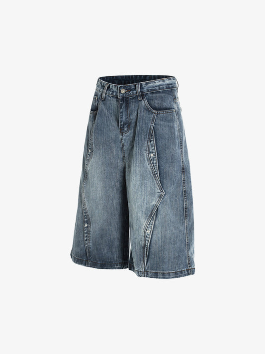Washed Distressed Deconstructed Riveted Jorts 