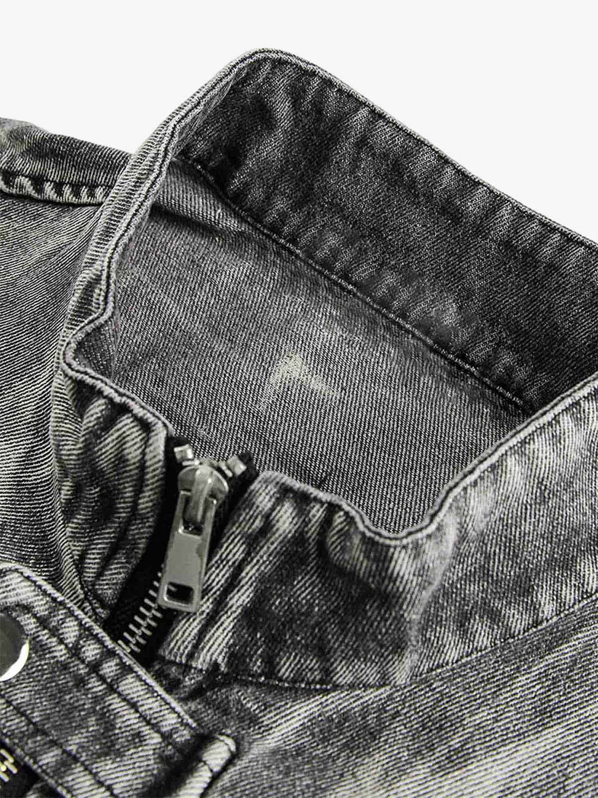 Thesupermade Hip-hop Distressed Washed Printed Denim Jacket - 2239 