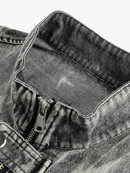 Thesupermade Hip-hop Distressed Washed Printed Denim Jacket - 2239 