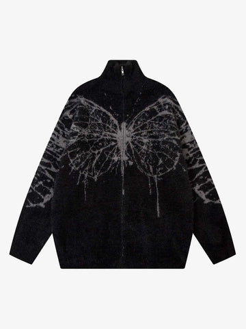 Thesupermade Butterfly Jacquard  Knit Mock Neck Sweater 