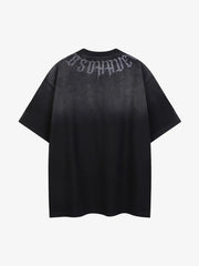 Retro Gradient Letter Printed Washed Oversize T-shirt 