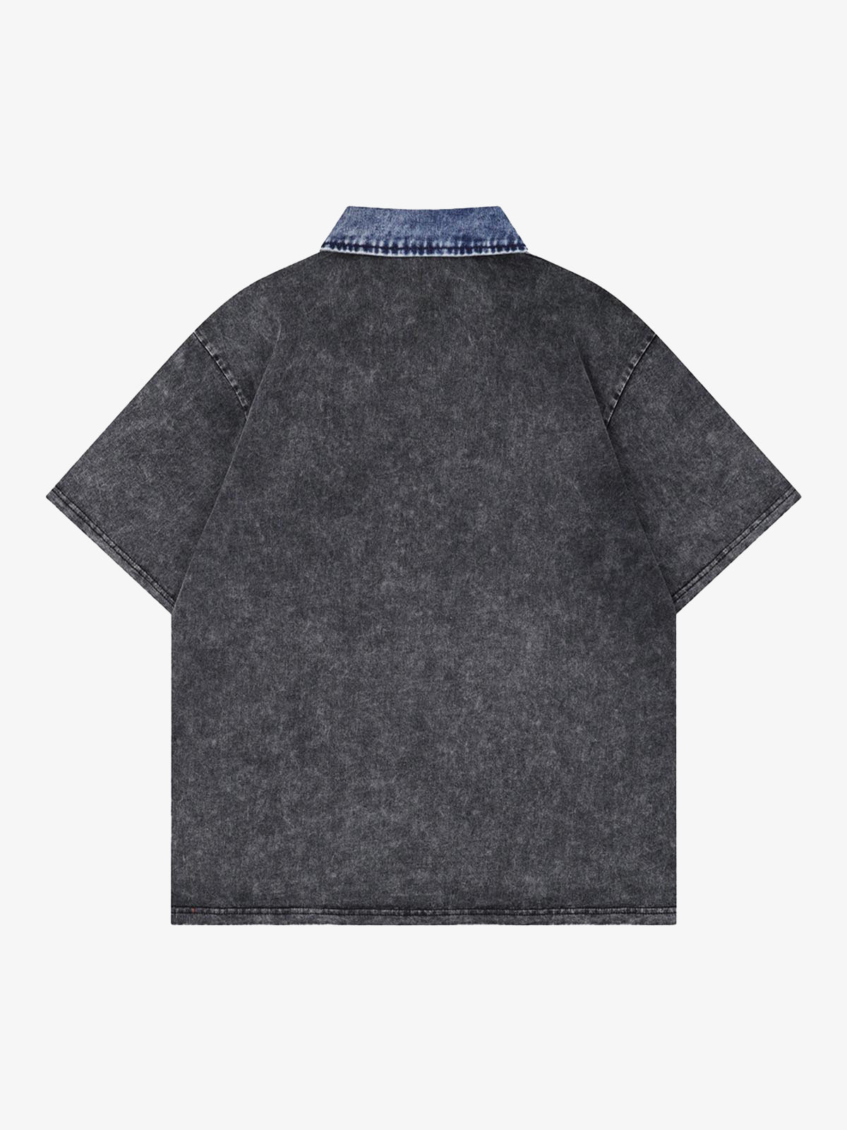 Distressed Embroidered Denim Collar Polo Shirt 