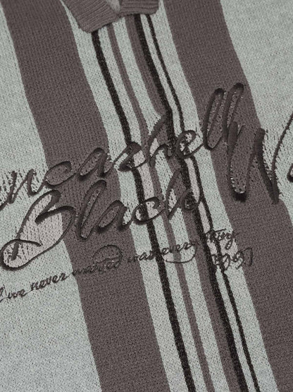 Thesupermade Striped Embroidered Knit Polo Sweater 