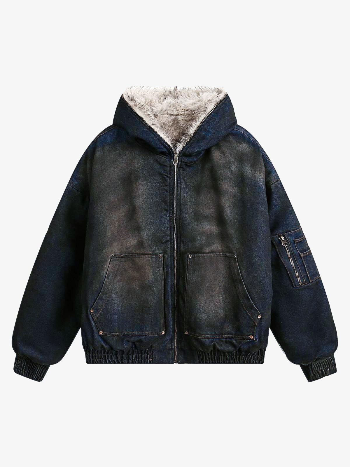 Cotton Washed Fur Hooded Jacket - 2265 