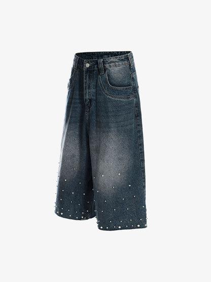 Washed Studded Denim Jorts 