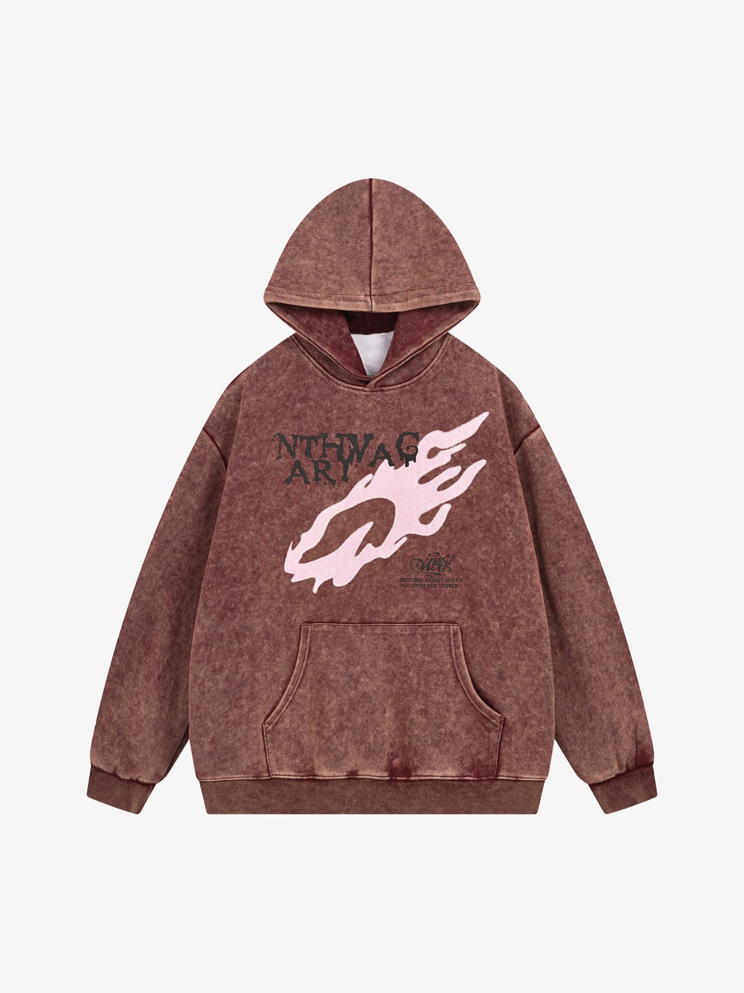 Thesupermade Washed Flame Printed Hooded Fleece Sweatshirt 