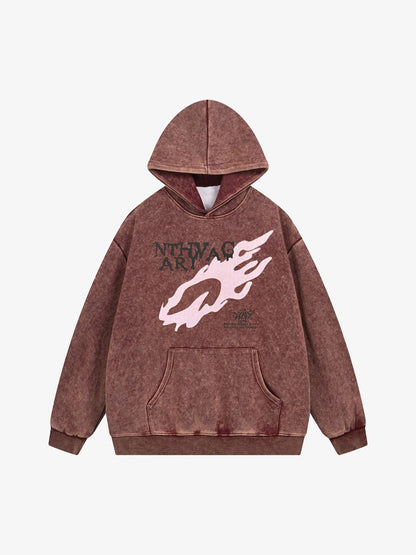 Thesupermade Washed Flame Printed Hooded Fleece Sweatshirt 