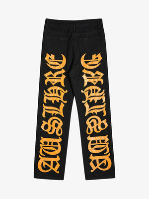 Thesupermade Burning Text Embroidered Letters Jeans -1478 