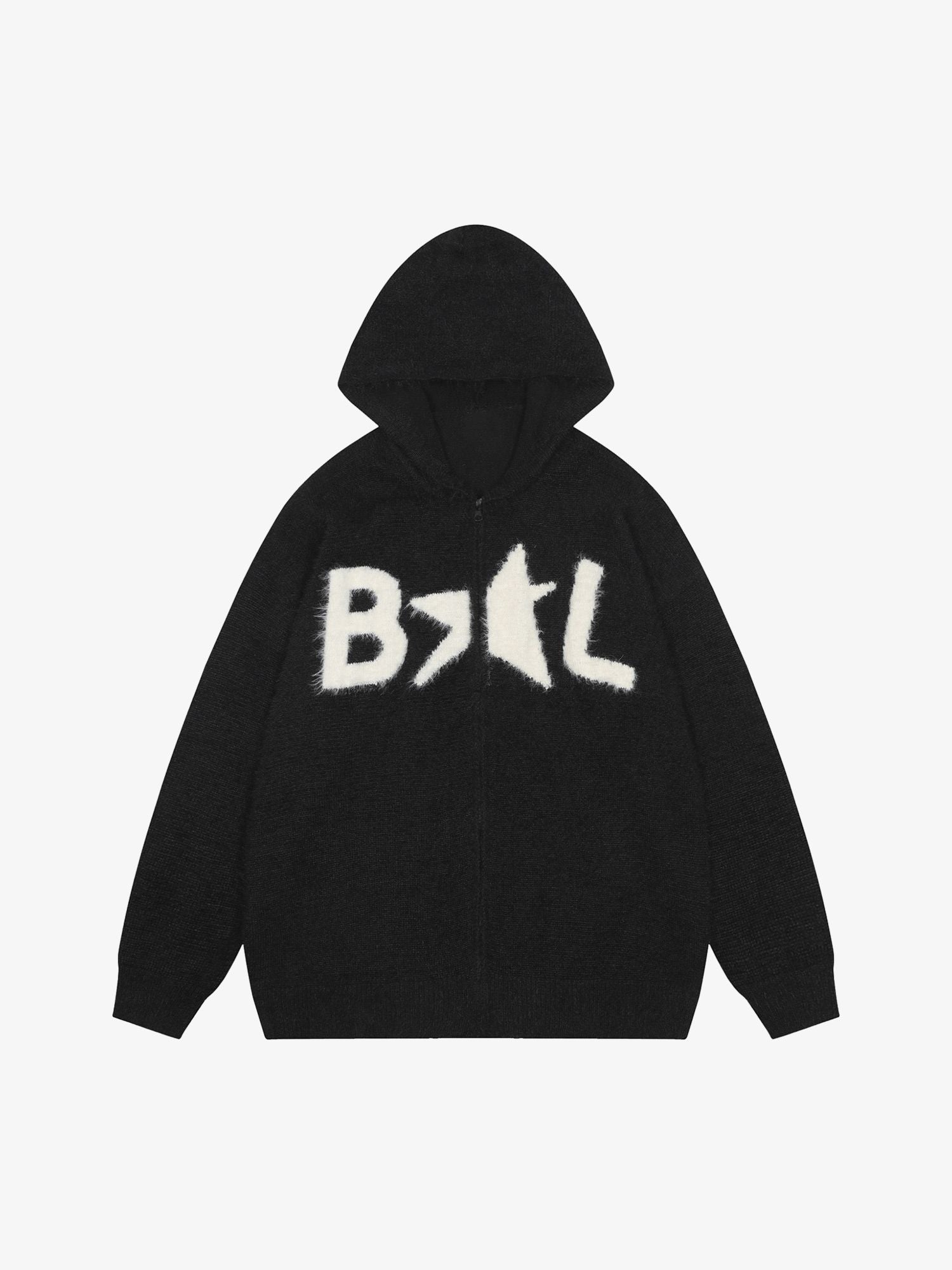 Thesupermade Star Knit Hooded Zip Up Cardigan Sweater 