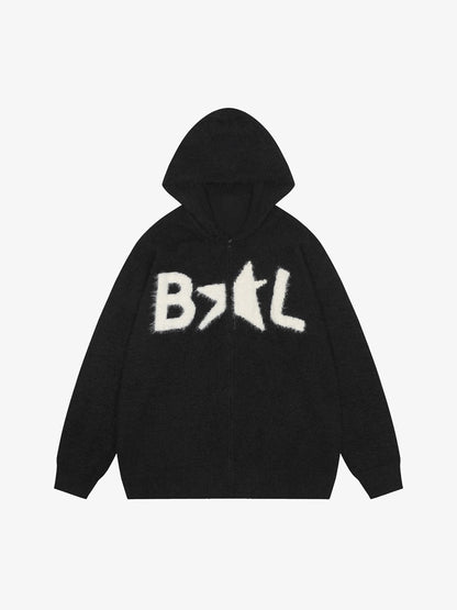 Thesupermade Star Knit Hooded Zip Up Cardigan Sweater 
