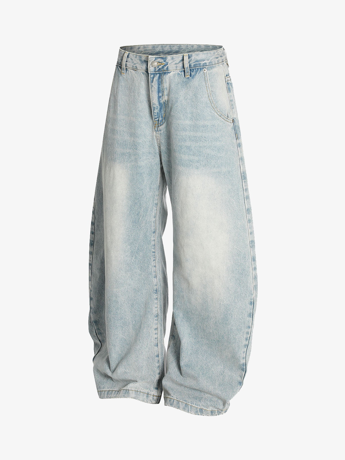 Washed Distressed Barrel Jeans 