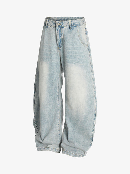 Washed Distressed Barrel Jeans 
