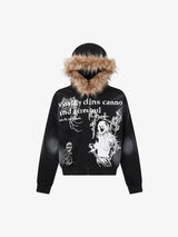 Thesupermade Wasteland Style Cardigan Zip UP Fur Hooded Jacket - 2279 
