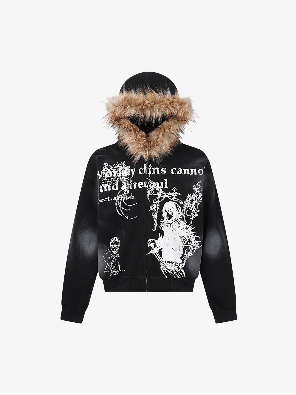 Thesupermade Wasteland Style Cardigan Zip UP Fur Hooded Jacket - 2279 