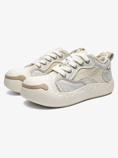 Fun Big Toe Leather Spliced Sneakers 
